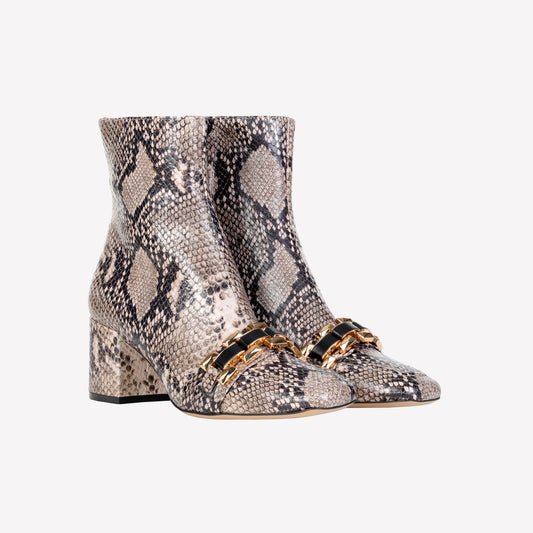 AVILA ANKLE BOOT IN PYTHON PRINTED CALFSKIN WITH GOLD CHAIN - Wild Prints | Roberto Festa