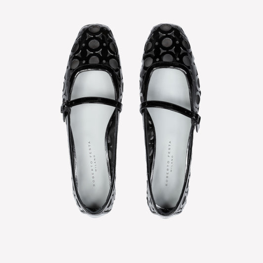 BLACK PATENT LEATHER AND TULLE BALLERINA WITH CUT OUT BESSET WORKMANSHIP BESSET - Nero | Roberto Festa