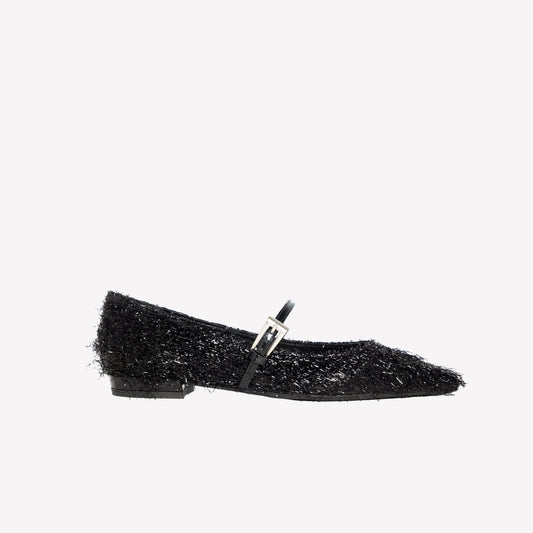 BALLERINA IN LUREX NERO CON CINTURINO SU COLLO DEL PIEDE E FIBBIA ARGENTO BLISS - Prodotti | Roberto Festa