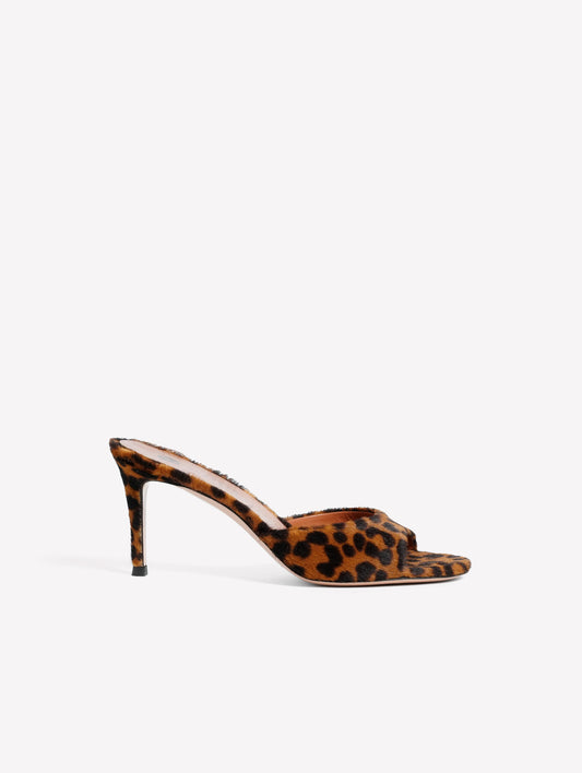 LEOPARD PRINT PONYSKIN MULE WITH MEDIUM HEEL BOA - Products | Roberto Festa