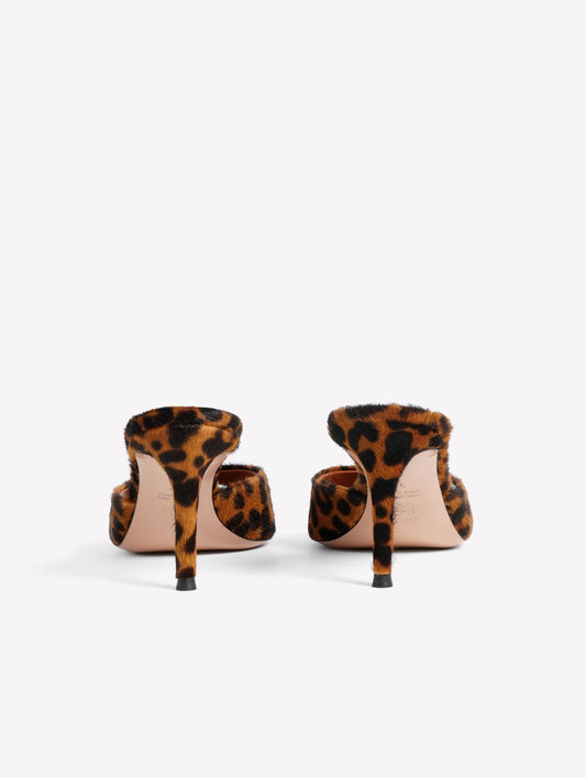 LEOPARD PRINT PONYSKIN MULE WITH MEDIUM HEEL BOA - Brown | Roberto Festa