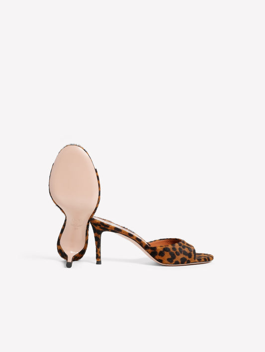 LEOPARD PRINT PONYSKIN MULE WITH MEDIUM HEEL BOA - Brown | Roberto Festa