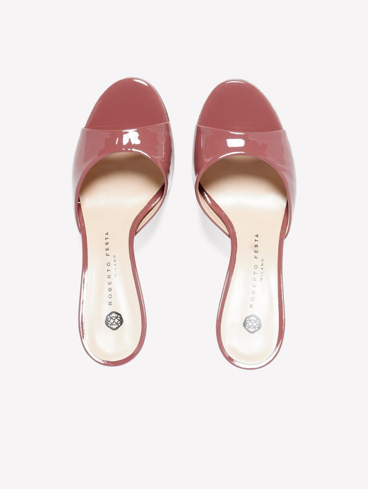 PHARD COLOR PATENT LEATHER MULE WITH MEDIUM HEEL BOA - Rosa | Roberto Festa