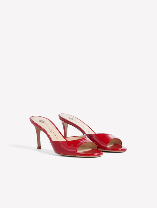 RED PATENT LEATHER MULE WITH MEDIUM HEEL BOA - Products | Roberto Festa
