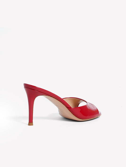 RED PATENT LEATHER MULE WITH MEDIUM HEEL BOA - Red | Roberto Festa