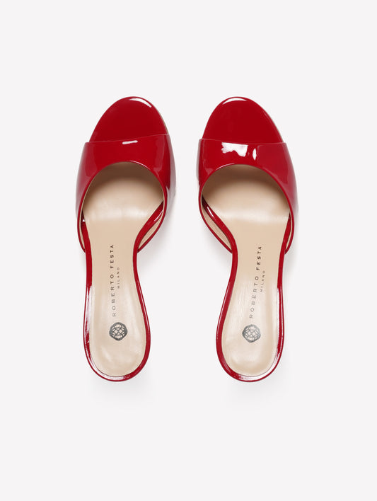 RED PATENT LEATHER MULE WITH MEDIUM HEEL BOA - Red | Roberto Festa