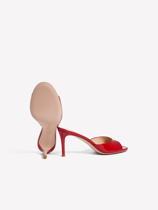 RED PATENT LEATHER MULE WITH MEDIUM HEEL BOA - Red | Roberto Festa