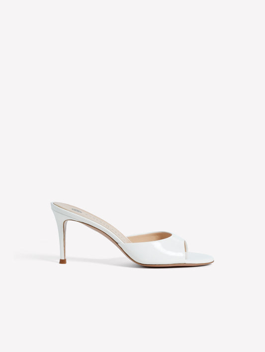 WHITE PATENT LEATHER MULE WITH MEDIUM HEEL BOA - Products | Roberto Festa