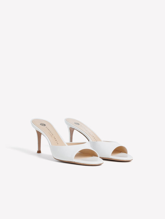 WHITE PATENT LEATHER MULE WITH MEDIUM HEEL BOA - Products | Roberto Festa