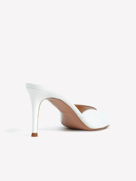 WHITE PATENT LEATHER MULE WITH MEDIUM HEEL BOA - White | Roberto Festa
