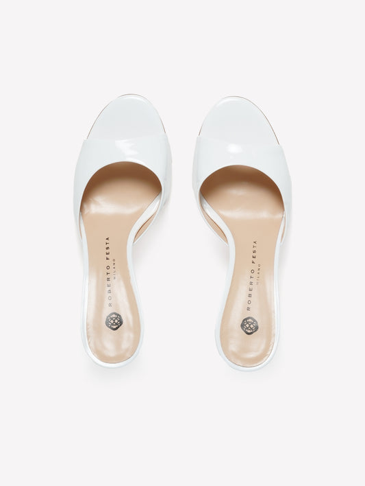 WHITE PATENT LEATHER MULE WITH MEDIUM HEEL BOA - White | Roberto Festa