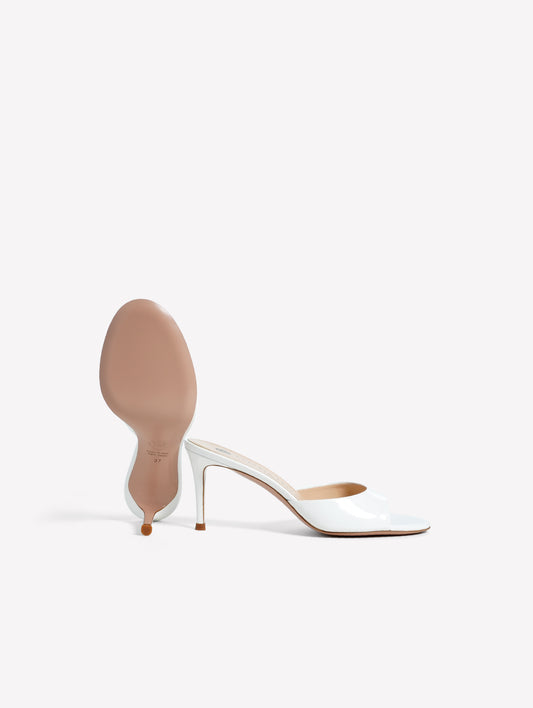 WHITE PATENT LEATHER MULE WITH MEDIUM HEEL BOA - White | Roberto Festa