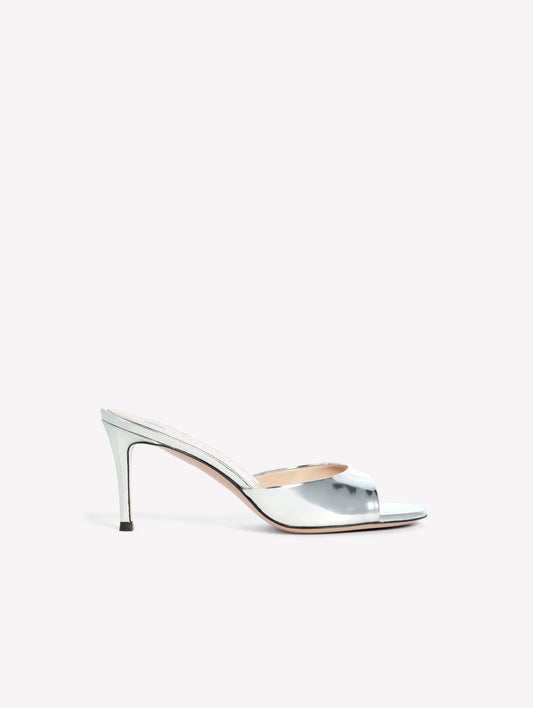 SILVER MIRRORED PATENT LEATHER MULE WITH MEDIUM HEEL BOA - Argento | Roberto Festa