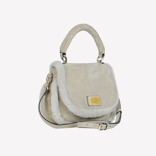 BORSA CON MANICO IN CAMOSCIO COLOR LIGHT TAUPE CON RIPORTI IN MONTONE TAUPE VIBE - Products | Roberto Festa