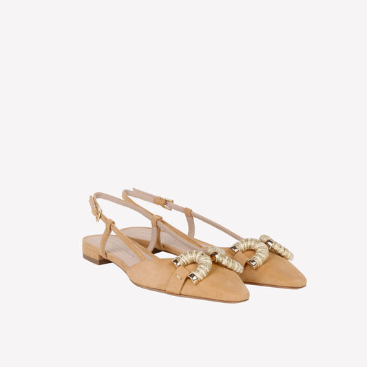 SLINGBACK FLAT IN CORNO SUEDE WITH RAFFIA AND LUXOR COVERED ACCESSORY CALLY - Shoes | Roberto Festa