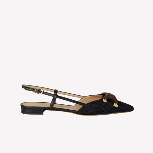 SLINGBACK FLAT IN DENIM JEANS WITH WOOD ACCESSORY CALLY - Slingback | Roberto Festa