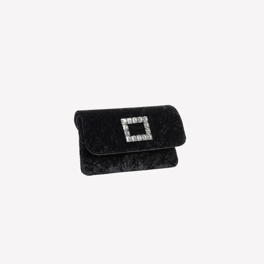 CAPRI LUX IN BLACK VELVET HANDBAG WITH RHINESTONE ACCESSORY - Bags | Roberto Festa