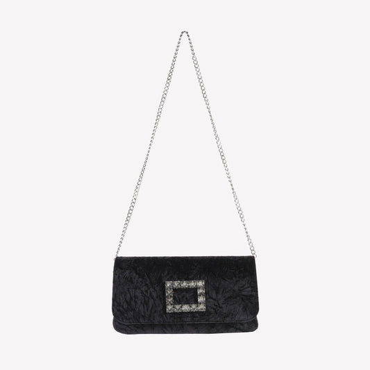 CAPRI LUX IN BLACK VELVET HANDBAG WITH RHINESTONE ACCESSORY - Bags | Roberto Festa