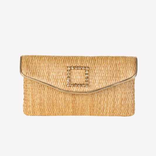Golden rafia fabric handbag with crystal accessory caprilux - Beige | Roberto Festa