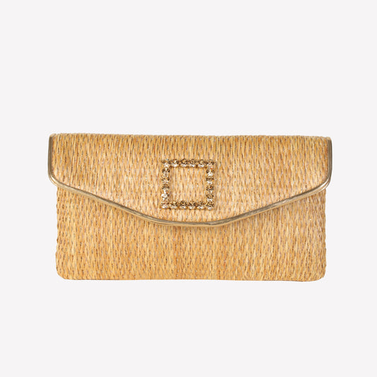 borsa in raffia noce con accessorio strass capri lux - Beige | Roberto Festa