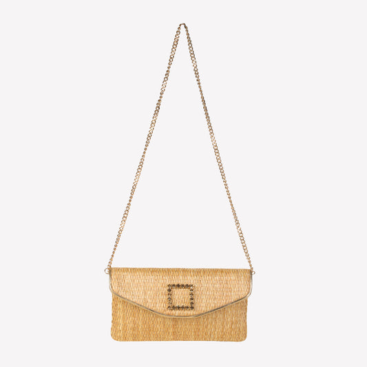 borsa in raffia noce con accessorio strass capri lux - Beige | Roberto Festa