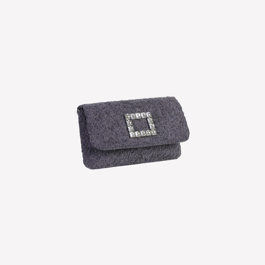 CAPRI LUX IN BLACK BOUCLE HANDBAG WITH RHINESTONE ACCESSORY
 - Nero | Roberto Festa