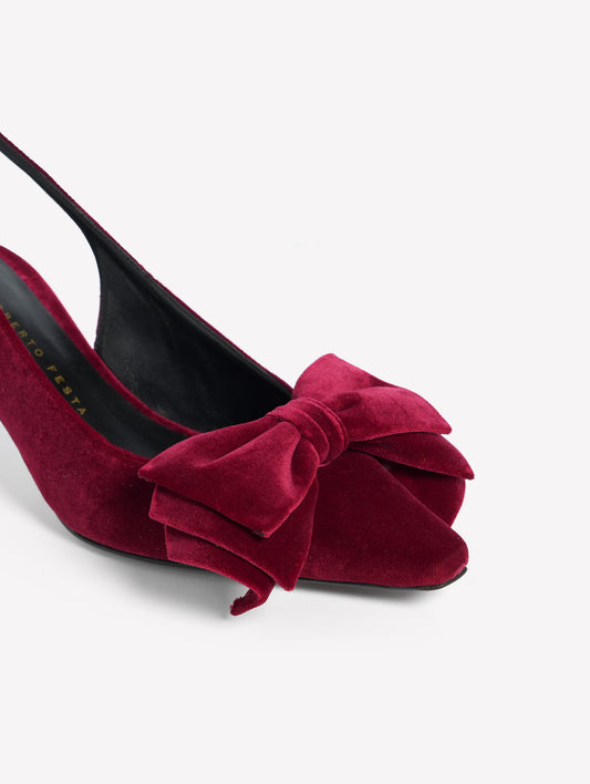 SLINGBACK IN VELLUTO ROSSO CON FIOCCO E TACCO MEDIO CARLIS - Rosso | Roberto Festa