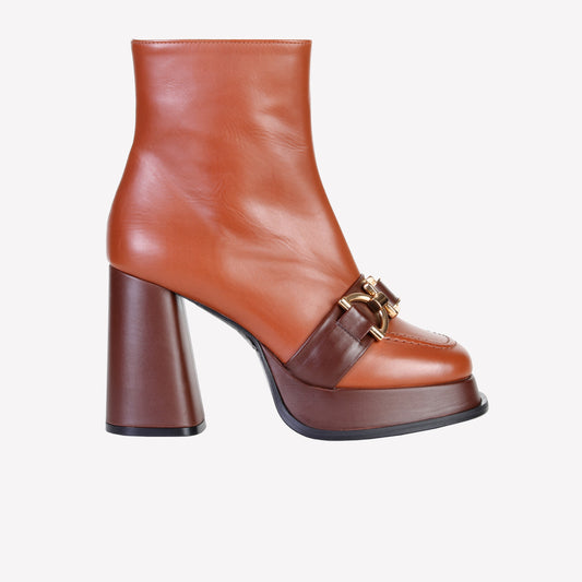 CARRY EMBELLISHED LEATHER ANKLE BOOT WITH PLATFORM - Marrone | Roberto Festa