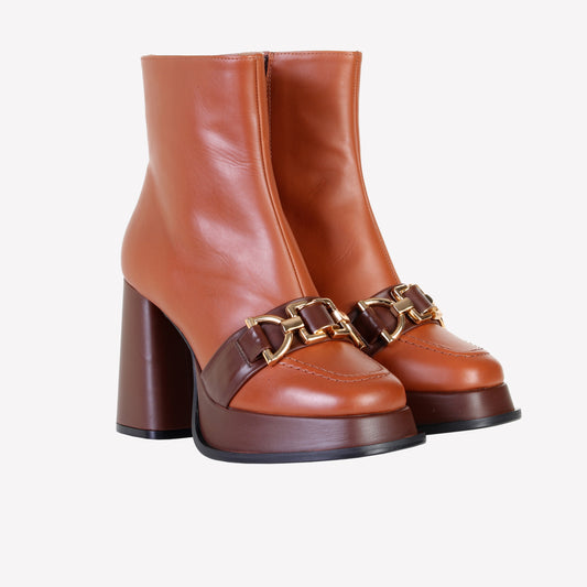 CARRY EMBELLISHED LEATHER ANKLE BOOT WITH PLATFORM - Marrone | Roberto Festa