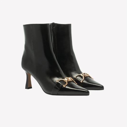 CARSA GOLD-EMBELLISHED ANKLE BOOT IN BLACK LEATHER - Trendsetter | Roberto Festa