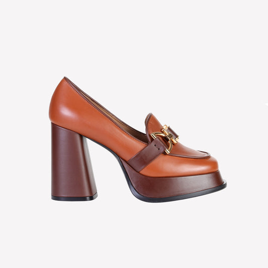 CASSIE PLATFORM LOAFER IN COGNAC BROWN CALFSKIN - Loafers | Roberto Festa