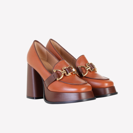 CASSIE PLATFORM LOAFER IN COGNAC BROWN CALFSKIN - Loafers | Roberto Festa