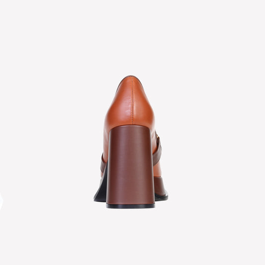 CASSIE PLATFORM LOAFER IN COGNAC BROWN CALFSKIN - Marrone | Roberto Festa