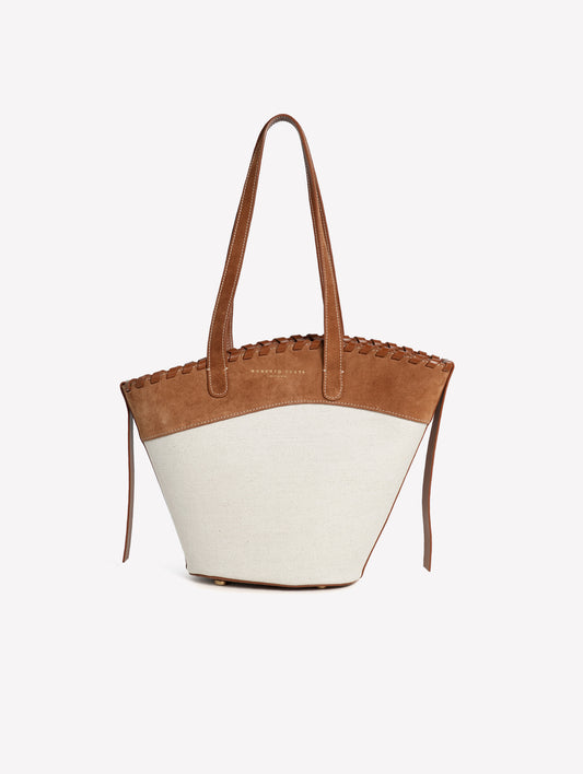 ROPE-COLORED CANVAS BAG WITH ASYMMETRICAL LEATHER SUEDE EDGING CINDY - Bags | Roberto Festa