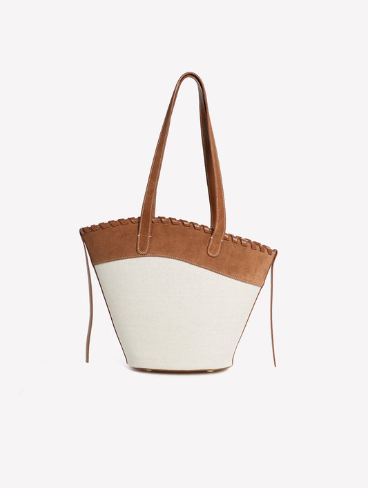 ROPE-COLORED CANVAS BAG WITH ASYMMETRICAL LEATHER SUEDE EDGING CINDY - Bags | Roberto Festa
