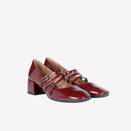 BORDEAUX PATENT LEATHER MARY JANE PUMPS WITH STRAPS CIRCE - Rosso | Roberto Festa