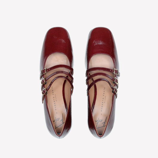 BORDEAUX PATENT LEATHER MARY JANE PUMPS WITH STRAPS CIRCE - Rosso | Roberto Festa