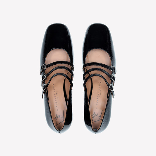 BLACK PATENT LEATHER MARY JANE PUMPS WITH STRAPS CIRCE - Nero | Roberto Festa