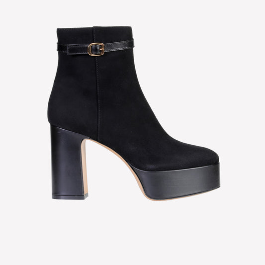 CLAUDIA ANKLE BOOT IN BLACK SUEDE WITH COATED HEEL AND PLATFORM - Nero | Roberto Festa