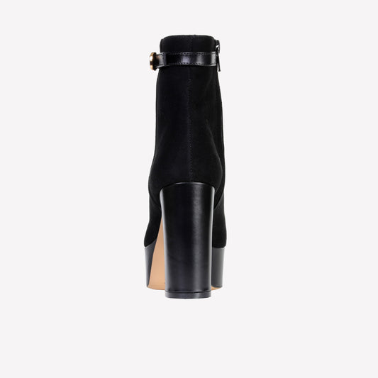 CLAUDIA ANKLE BOOT IN BLACK SUEDE WITH COATED HEEL AND PLATFORM - Nero | Roberto Festa