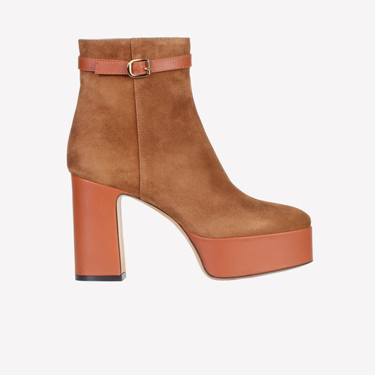 CLAUDIA ANKLE BOOT IN BROWN CIGAR SUEDE WITH COATED HEEL AND PLATFORM - Brown | Roberto Festa
