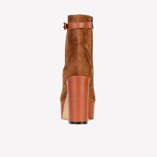 CLAUDIA ANKLE BOOT IN BROWN CIGAR SUEDE WITH COATED HEEL AND PLATFORM - Brown | Roberto Festa