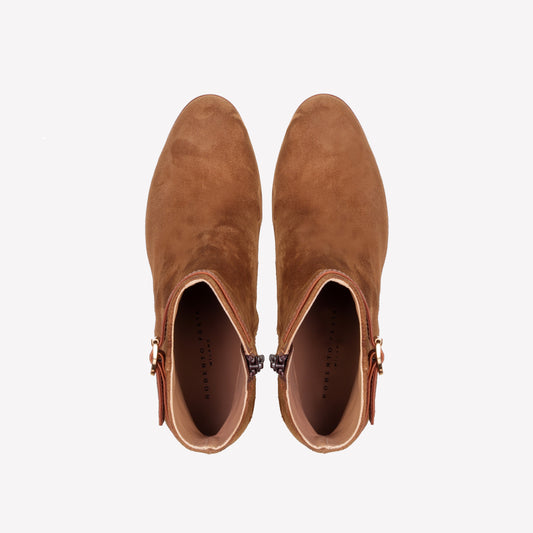 CLAUDIA ANKLE BOOT IN BROWN CIGAR SUEDE WITH COATED HEEL AND PLATFORM - Brown | Roberto Festa
