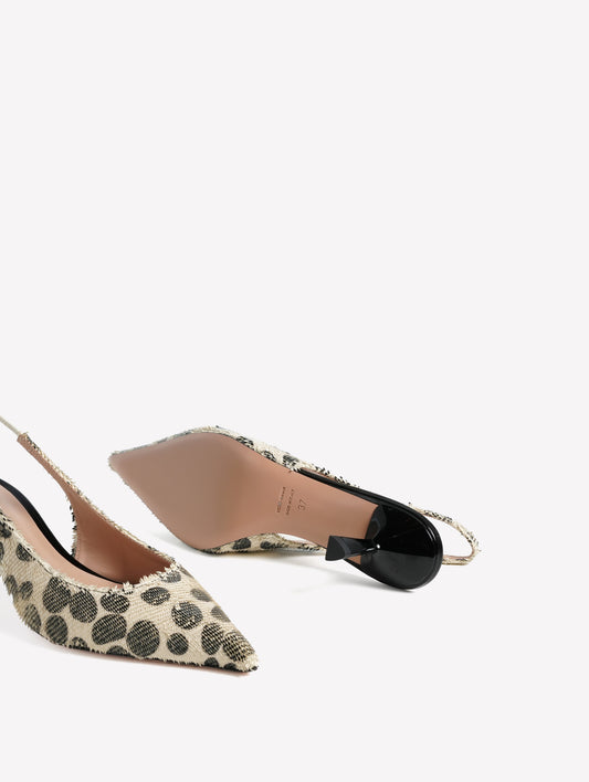 LASER-CUT LEATHER SLINGBACK WITH BLACK AND WHITE POLKA DOT PRINT AND LOW HEEL DALILA - White and black | Roberto Festa