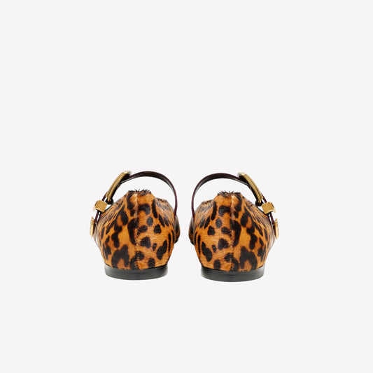 LEOPARD PRINT PONY SKIN BALLERINA WITH BURGUNDY DOUBLE STRAP DALMA - Leopardato | Roberto Festa