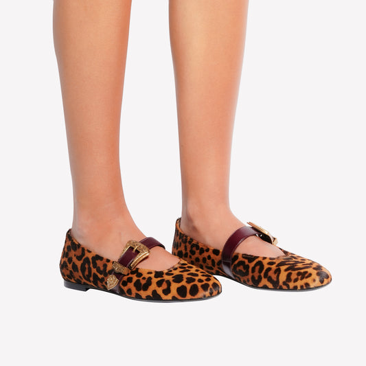 LEOPARD PRINT PONY SKIN BALLERINA WITH BURGUNDY DOUBLE STRAP DALMA - Leopardato | Roberto Festa