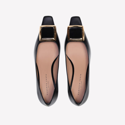 DAVINA DECOLLETE IN BLACK CALF WITH ACCESSORY COATED - Nero | Roberto Festa