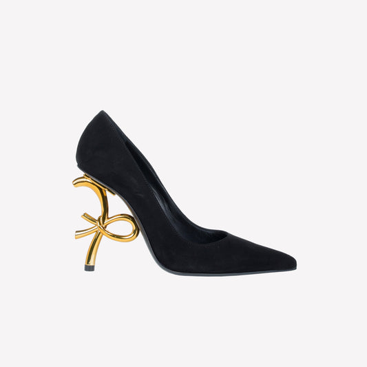 BLACK VELVET PUMPS WITH  LOGO SCULPTURE HEEL DEAR - Nero | Roberto Festa