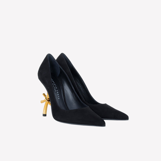 BLACK VELVET PUMPS WITH  LOGO SCULPTURE HEEL DEAR - Nero | Roberto Festa