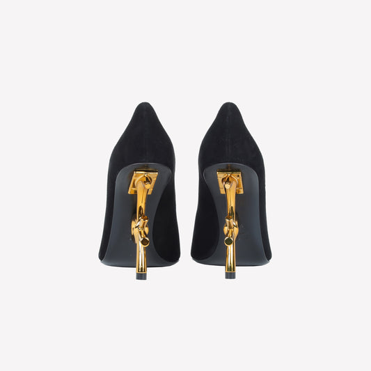BLACK VELVET PUMPS WITH  LOGO SCULPTURE HEEL DEAR - Nero | Roberto Festa